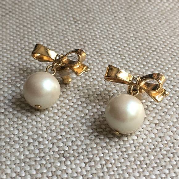 kate spade Jewelry - Kate Spade Bow Pearl Drop Gold Earrings